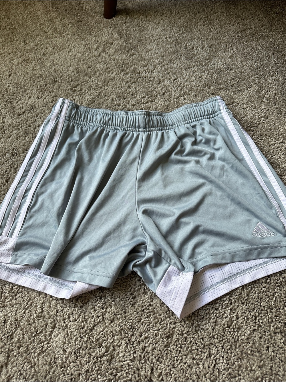 adidas Sage Green Athletic Shorts with White Stripes
